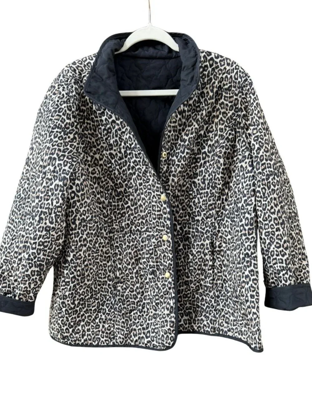 NWT Chico's Reversible Quilted Jacket Leopard Print Black Size 3 XL - Picture 2 of 7